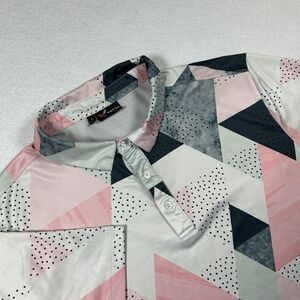Yatta Golf Polo Shirt Mens Large Blue Pink White Geometric‎ Golf Performance